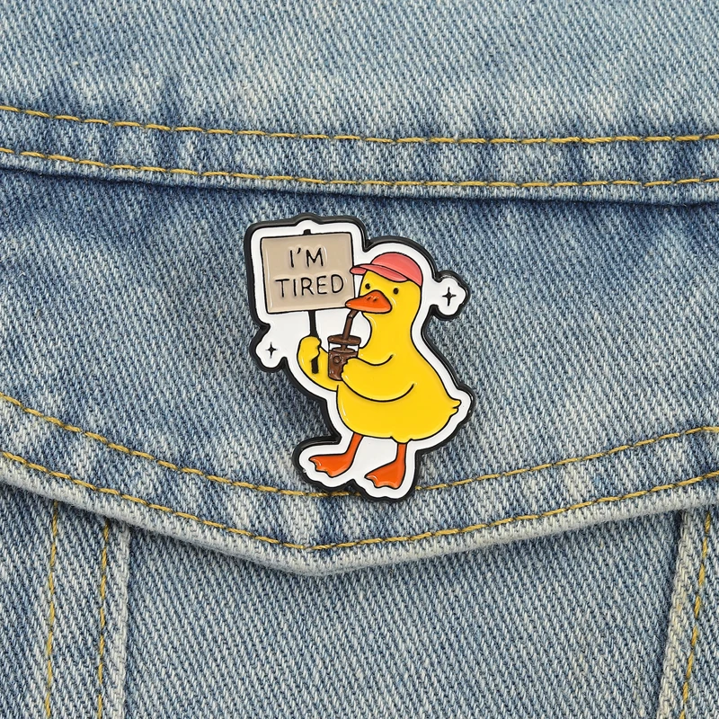 Coole Enten-Emaille-Anstecknadeln, individuell, „I'm Tired“, Anime-Entlein-Broschen, Anstecknadeln, Kleidung, Tierschmuck, Geschenk für Freunde