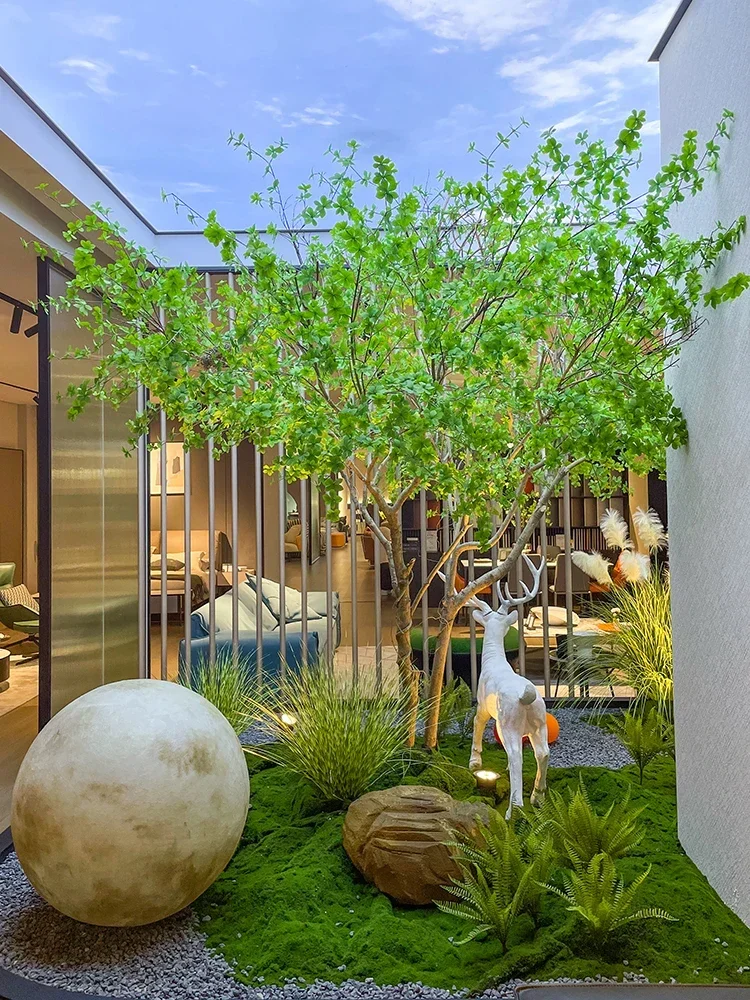 Window Drunk Wood Nordic Instagram Style Decoration Large Fake Trees Landscape Green Plant Indoor and Outdoor