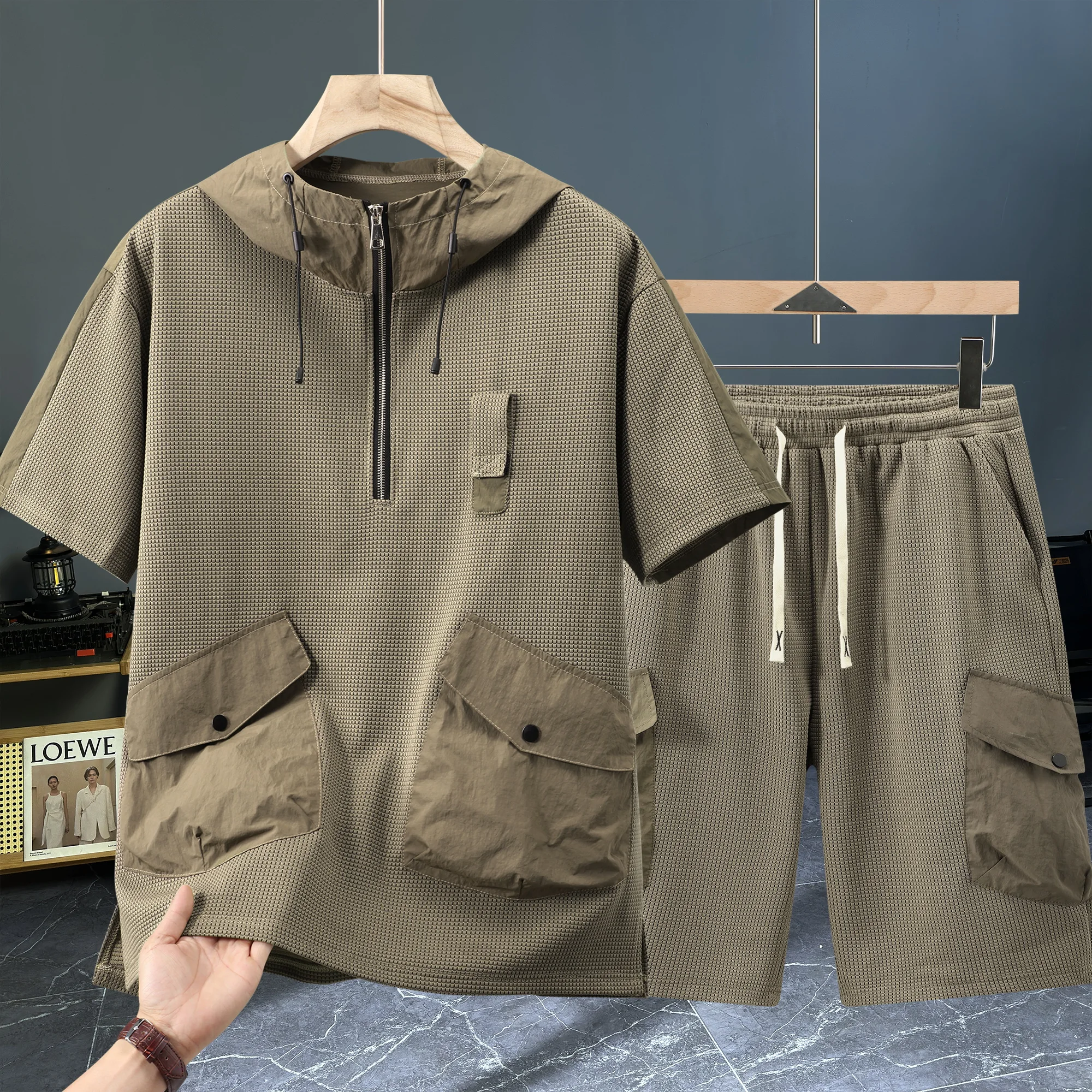 Large size men's summer T-shirt fat oversized loose and versatile short sleeved shorts casual sports suit workwear