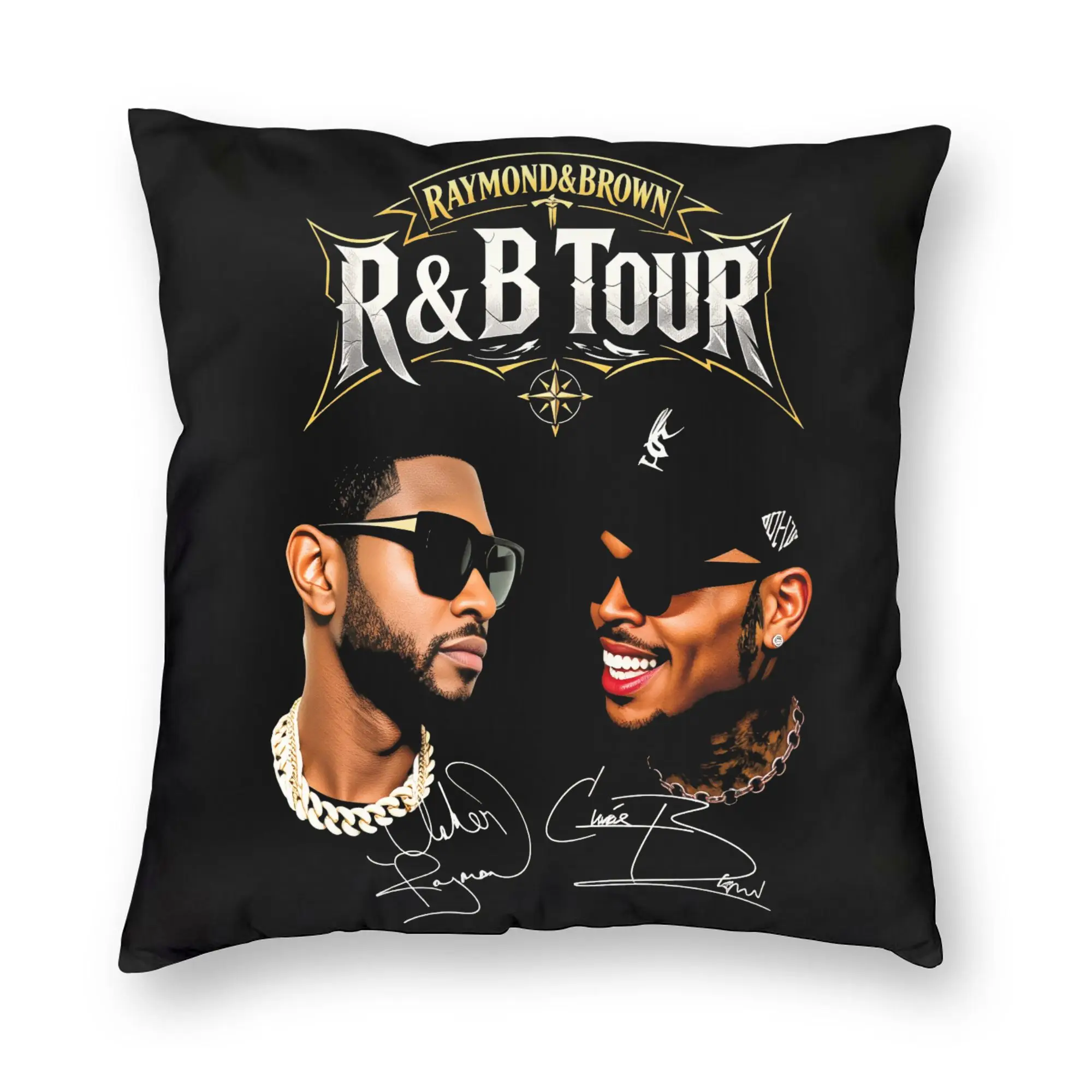 Chris Brown And Usher The Rb Tour Pillow Cover  Raymond And Brown Cover Novelty Pillow Case For Sofa Couch Bed Living Room