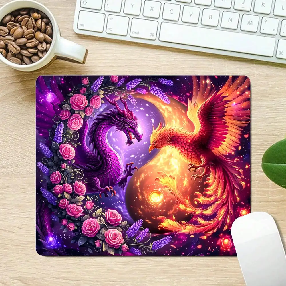Magnificent Dragon and Phoenix Small Mouse Pad Office Mat Non-Slip with Stitched Edge Desk Pad for Laptop Computer Home Portable