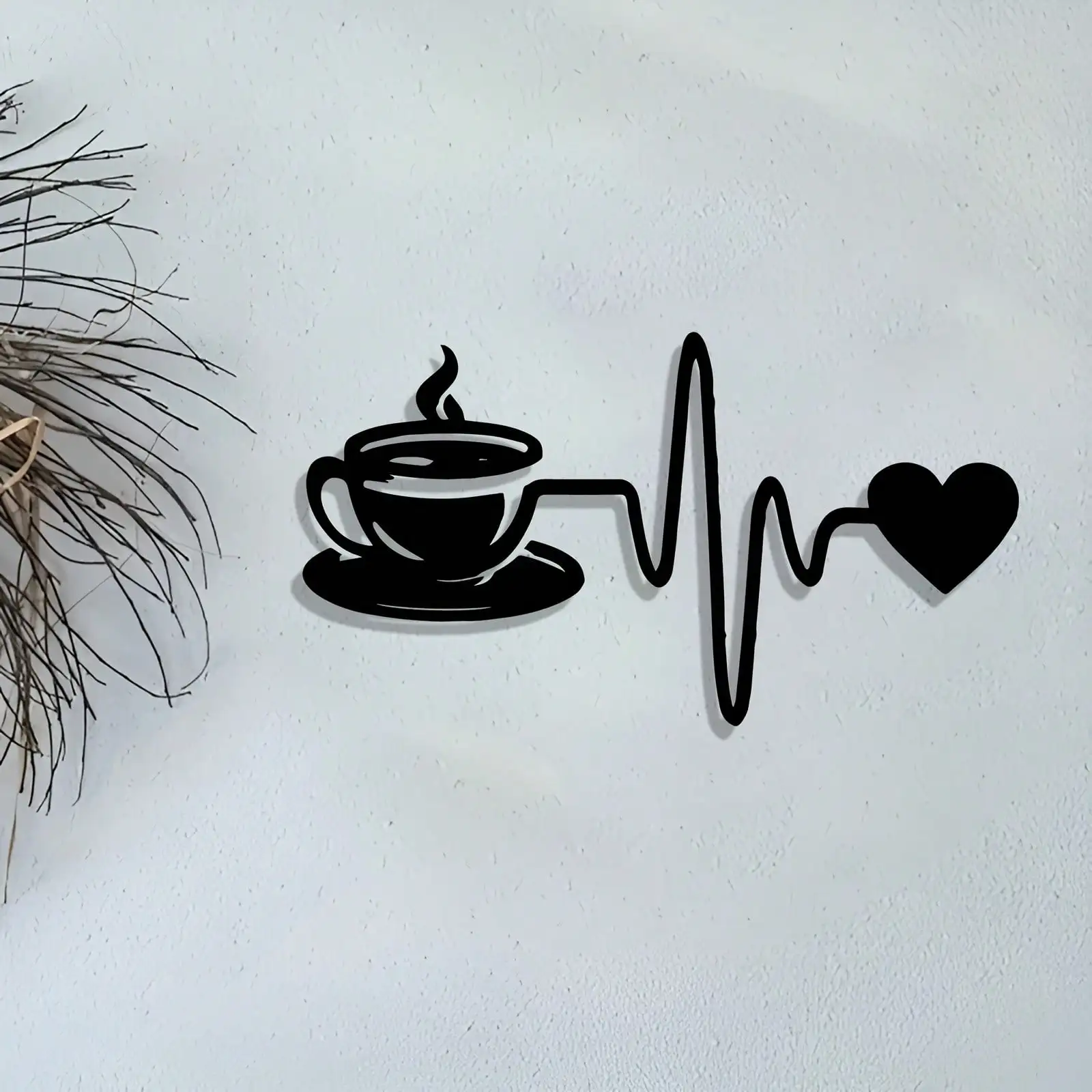 Vintage Laser Cut Iron Art Coffee Cup Heartbeat Wall Plaque Rustic Cafe Bar Office Cabin Garden Holiday Home Decor Metal Sign