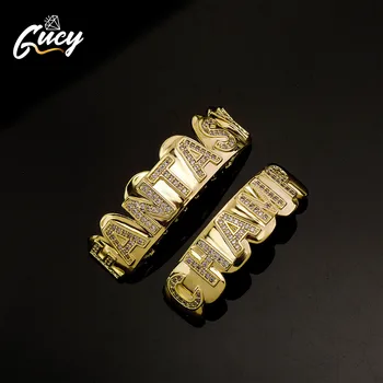 GUCY Letters Teeth Grillz Iced Out Opener CZ Zircon Teeth Grills Tooth Cap Hip Hop Rapper Jewelry