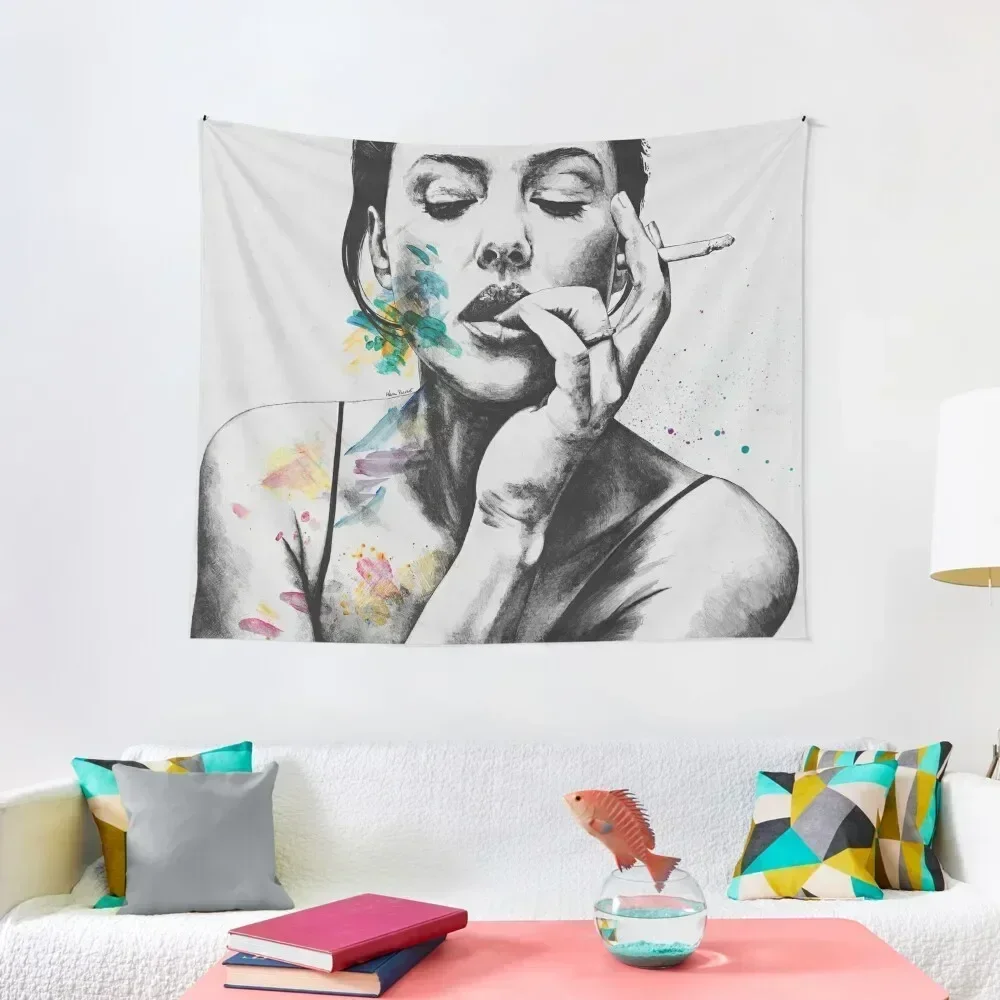 Monica Bellucci sexy portrait | smoking woman drawing Tapestry Room Decor Korean Style Home Decorating Tapestry