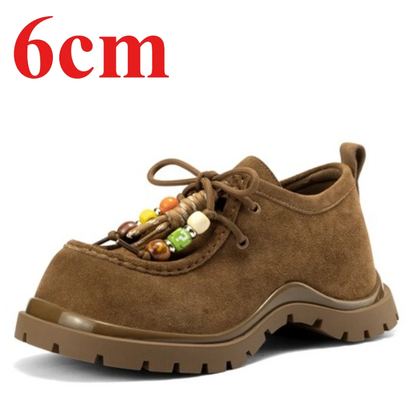 

Модные лоферы в стиле ретро, женская обувь с бахромой из бисера, невидимая обувь 6 см, увеличивающая рост, повседневная обувь на толстой платформе