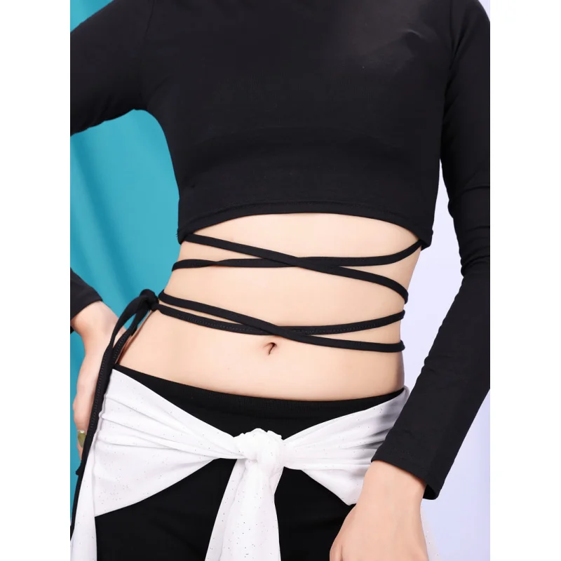 2025 Top a maniche lunghe di danza del ventre di nuovo stile per le donne Autunno Inverno Abbigliamento da pratica per principianti sexy Nascondi pancia