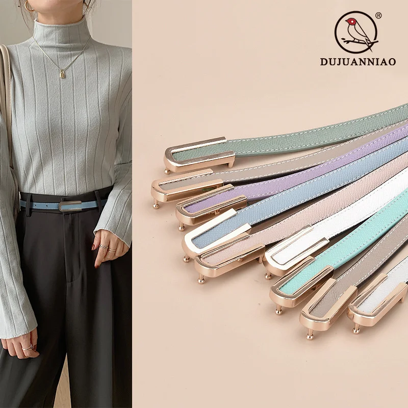 

100% genuine real leather New thin belt women's two-color BELT DRESS versatile decoration with trouser belts