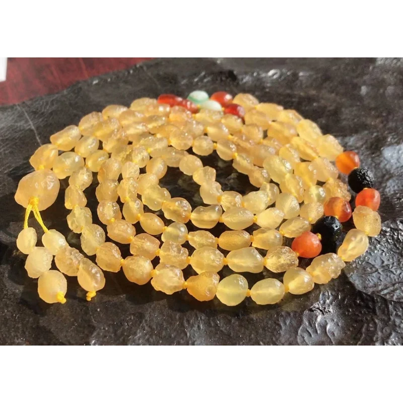 Factory Natural Alashan Gobi Rough Stone Yellow Rock Sugar 108 Tablets Agate Beads