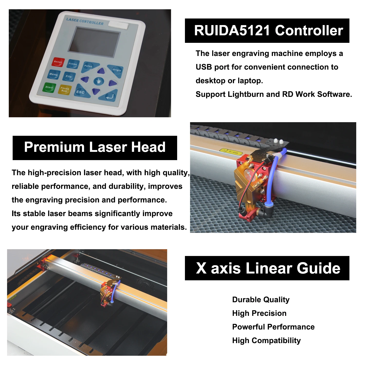 CO2 Laser Engraving Machine 400*600mm Laser Cutting Machine 50W Laser Tube Laser Engraver Woodworking Tools Fabric Leather