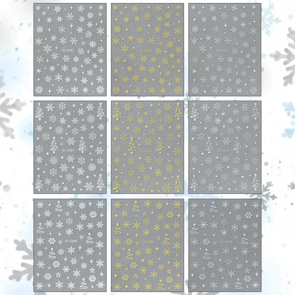 3/6/9/18 Sheets 3D Xmas Nail Stickers Snowflake Christmas Tree Star Gold Silver Self Adhesive Nail Art Decals