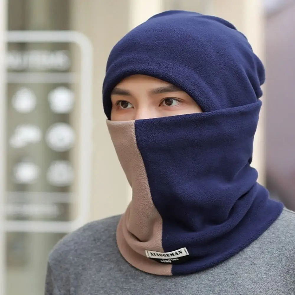 Comfortable Thicken Men's Neck Warmer Hat Velvet Snood Pullover Cap Men Neckerchief Warm Scarf Cap Set Male