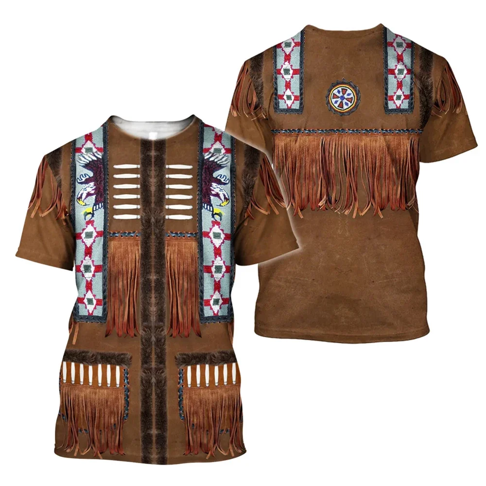 HX Fashion Retro T-shirt Tribal Pattern Tassel 3D Printed Tees Short Sleeve Shirts Hip Hop Tops Casual T Shirts Dropshipping