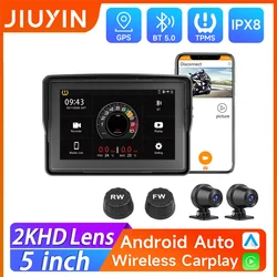 Navegación GPS para motocicleta, reproductor Multimedia inalámbrico CarPlay Android Auto, grabadora HD 2K, pantalla impermeable IP67, Bluetooth Dual