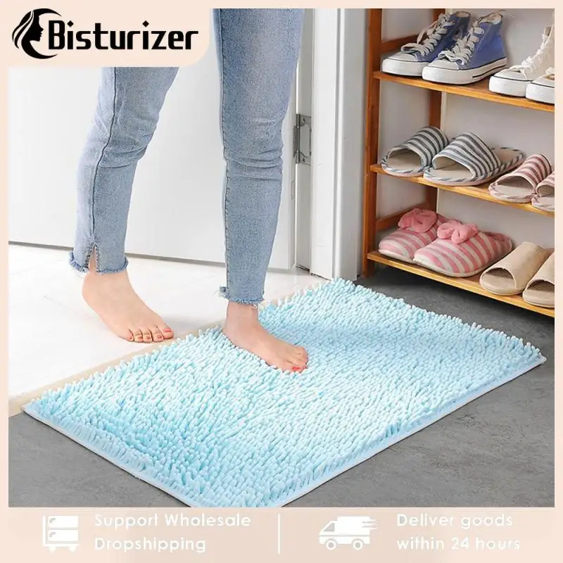 Soft And Absorbent Household Chenille Shower Mat Non Slip Quick Drying Shower Mat Machine Washable Blue Bath Mats 40x60cm