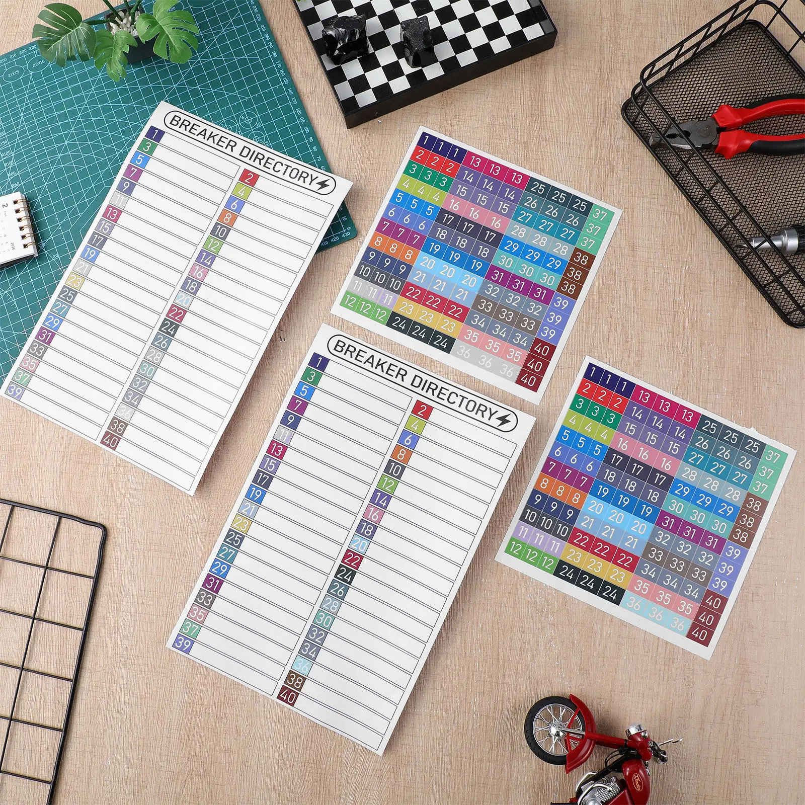 

2-Set Hardwearing PVC Waterproof Breaker Panel Labels Self-Adhesive Electrical Box Number Stickers for Quick