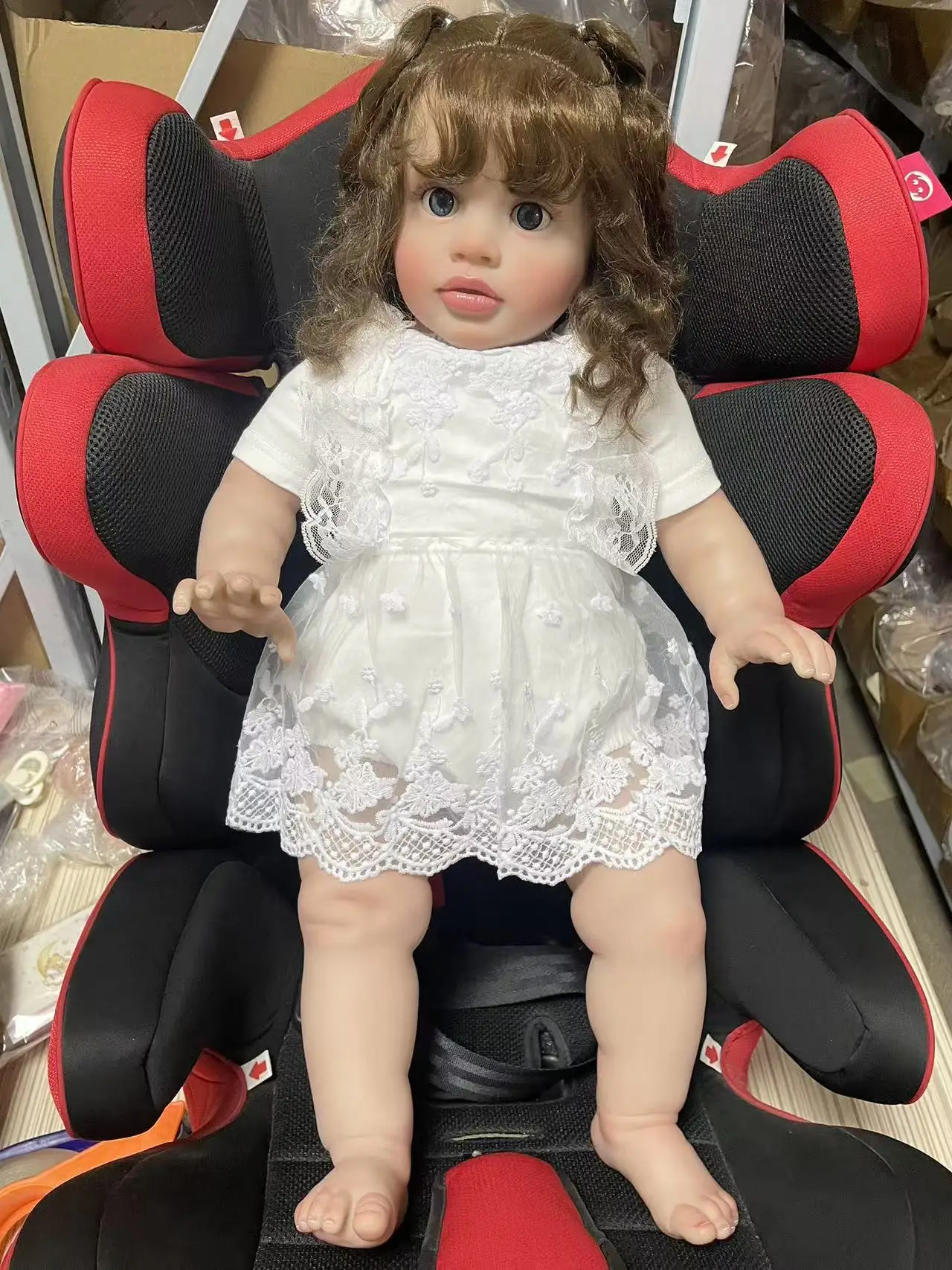 25Inch Wearing a white lace short sleeved jumpsuit Pippa Lifelike Multiple Layers Painting 3D Skin Reborn Doll Hand Root Hair