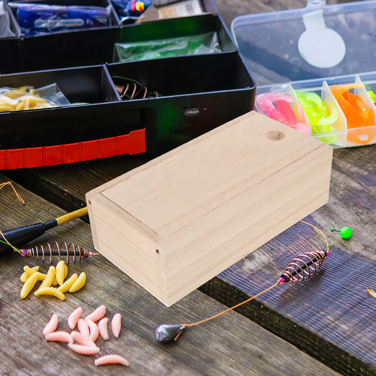 

1PC Wooden Fishing Gear Box Bait Storage Case Worm Containers Lure Holder Organizer Small Size Wood Multifunctional