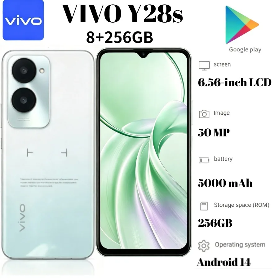 2026 Newest Model VIVO Y28s Smartphone 8GB RAM 256GB ROM, 6.56‑Inch 90Hz LCD Screen, 50MP Main Camera, 5000mAh Battery Android 1
