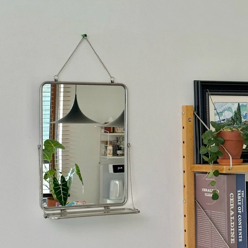 Stainless Steel Wall-mounted Mirror with Storage Rack, Bathroom、livingroom Decorative Makeup Mirror,Homestay Decorative Mirror