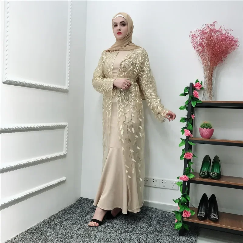 Ramadan Open Abaya Dubai Turkey Islam Mesh Kimono Cardigan Muslim Hijab Dress Kaftan Abayas For Women Caftan Pakistan Loose Robe