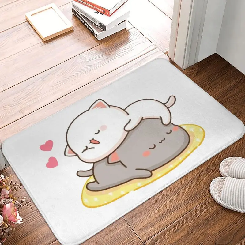 Cute Mochi Peach Cat Doormat Anti-Slip Bath Kitchen Mat Garden Garage Door Floor Entrance Carpet Rug