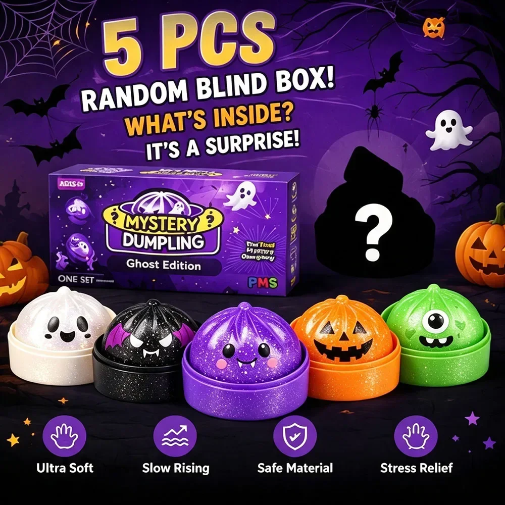 ASMR Tactile Squeeze Gadget Cute Purple Ghost Steamed Bun Squishy Slow Rising Trick Or Treat Goodie Bag Stuffer Novelty Favor