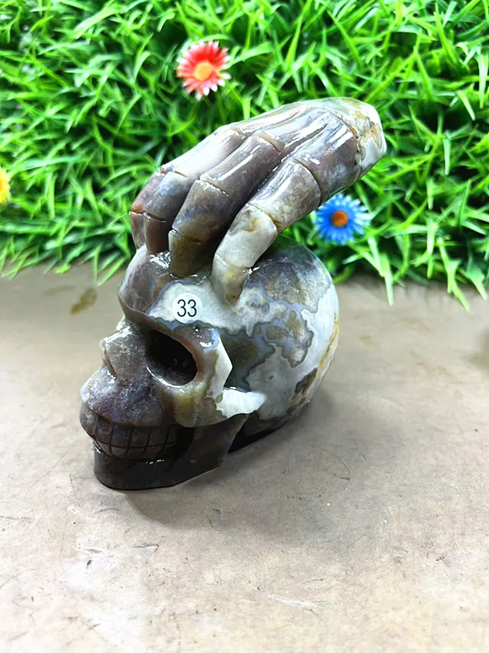 Natural quartz crystal water grass agate hand carved skull home decoration decoration chakra