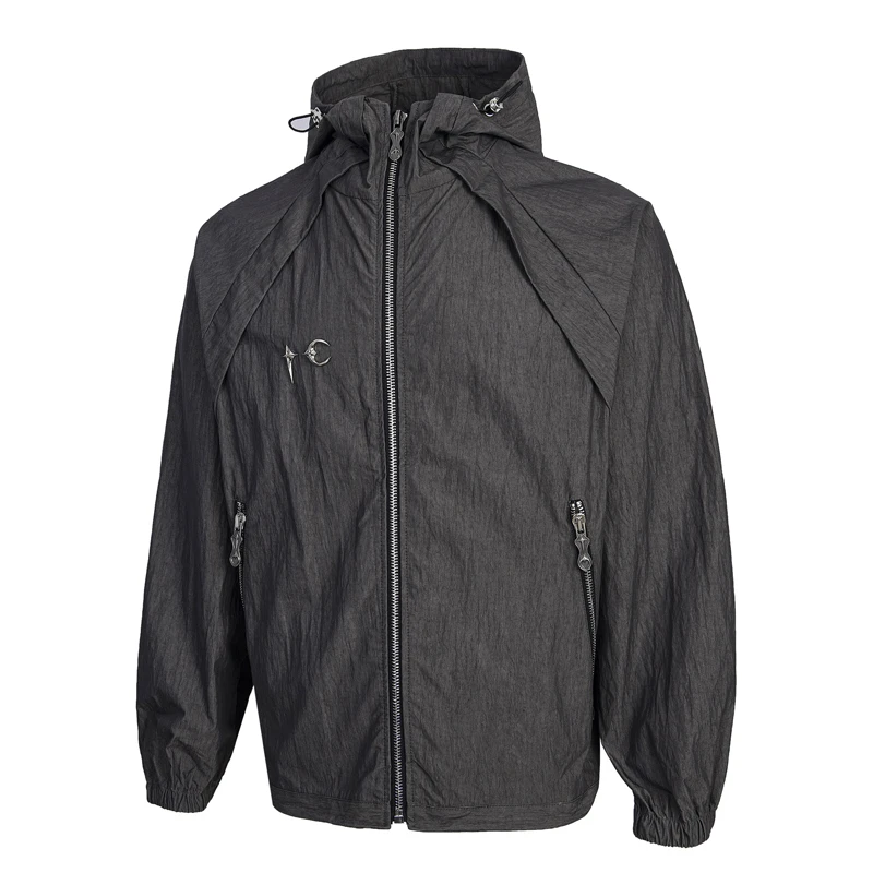 

New American Fashion THUG CLUB Jacket Classic Star Moon Metal Logo Windproof Hooded Outdoor Jackets Fall Fashion Casual Coats