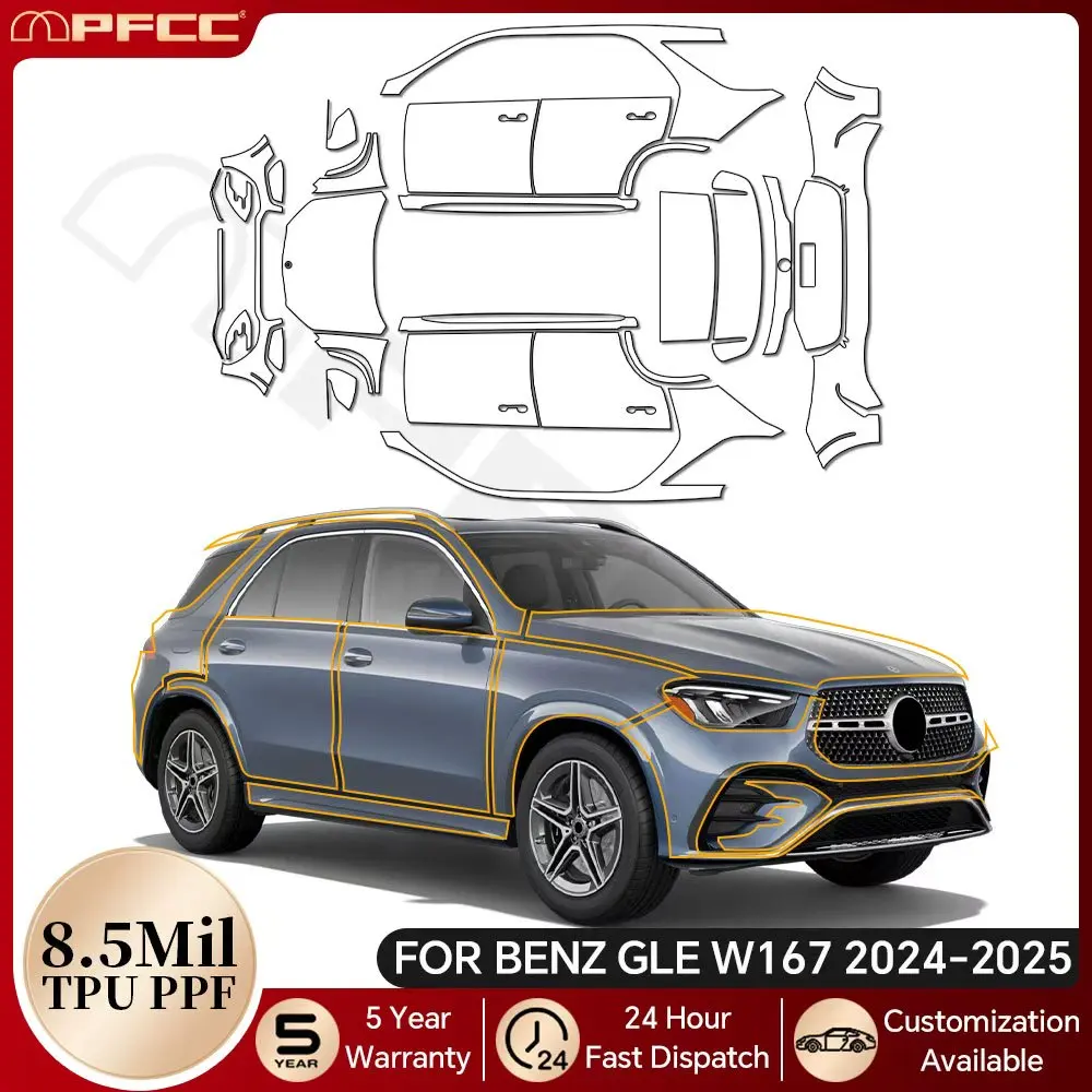 

For Mercedes Benz GLE W167 Base 2020-2023 Luxury 2024 2025 TPU Paint Protection Film Car Body Clear Bra Pre-cut PPF Anti-scratch
