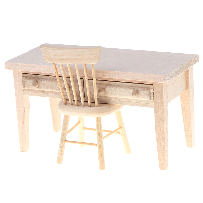 Mesa y silla de comedor completa para casa de muñecas, muebles en miniatura, comedor de madera, juego de simulación, 1/12