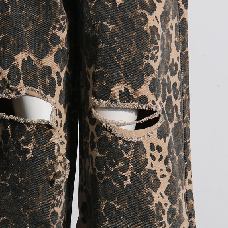 Terno leopardo para mulheres, 1 peça conjunto, roupas de rua, legal, solto, algodão, perna larga, para a primavera