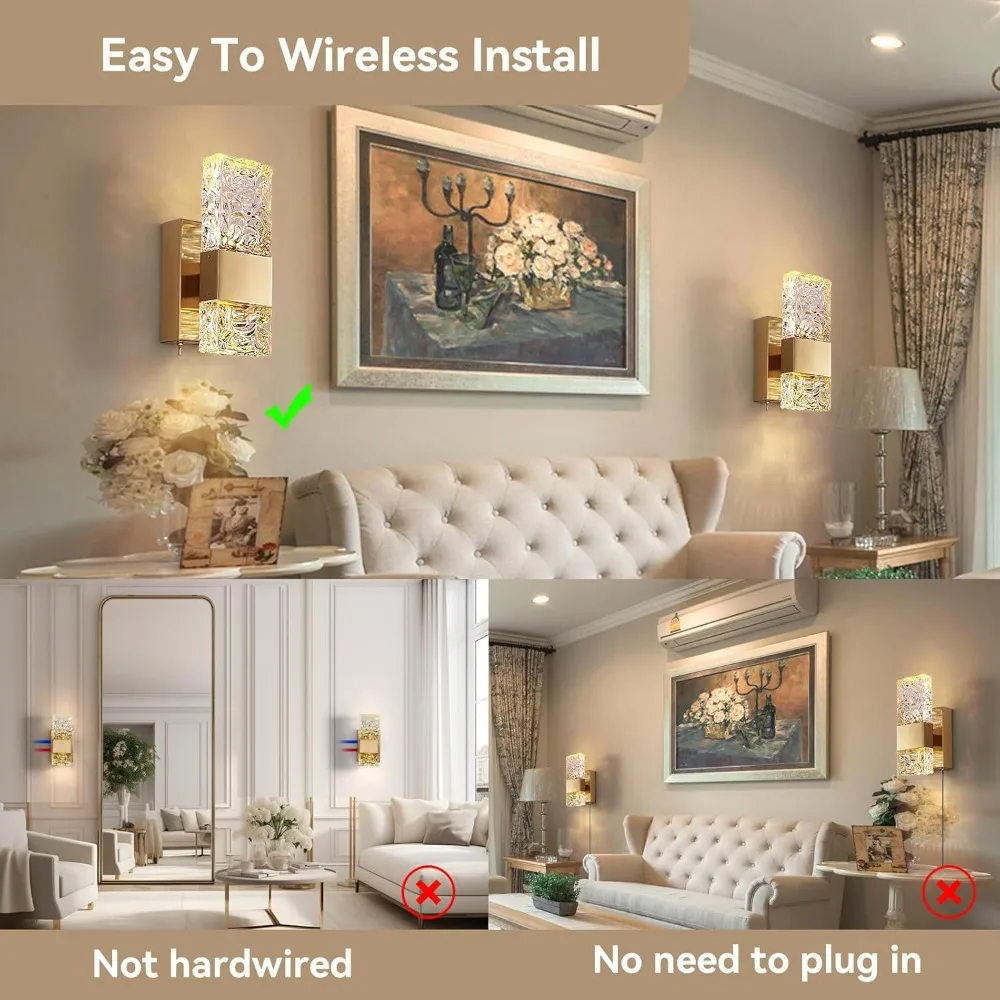 Battery Operated Sconce Rechargeable Battery Powered 12000mAh Wall Light Indoor Not Hardwired Remote Control Dimmable Wall