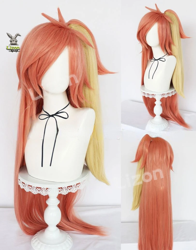 Anime Hotel Cherri Bomb Cosplay Wig Orange Brown Dark Gold With Ponytail Heat Resistant Synthetic Hair Wigs + Wig Cap