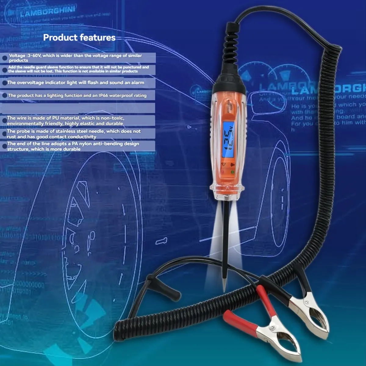 NEW 3-60V Car Power Tester Bipolar Automotive Wiring Tester Digital LCD Automobile Power Tester Automotive Wiring Repairing