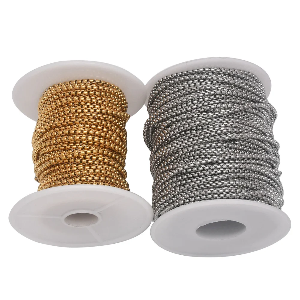 9,8-98 Fuß Gold PVD-beschichtete Rolo-Box-Kette aus Edelstahl für DIY-Schmuckherstellung, Halsketten und Armbänder – Detail 1