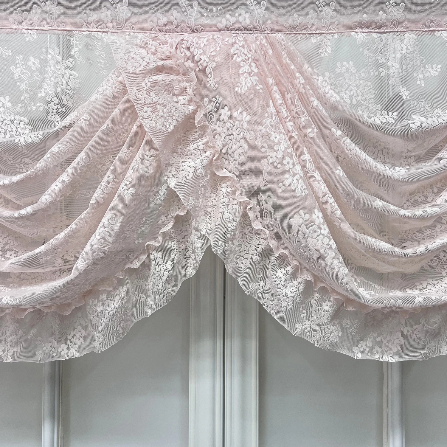1PC Pink Flower Ripple Curtain Head for Living Room Sheer Lace Valance Girls Princess Bedroom Home Decoration Custom #E