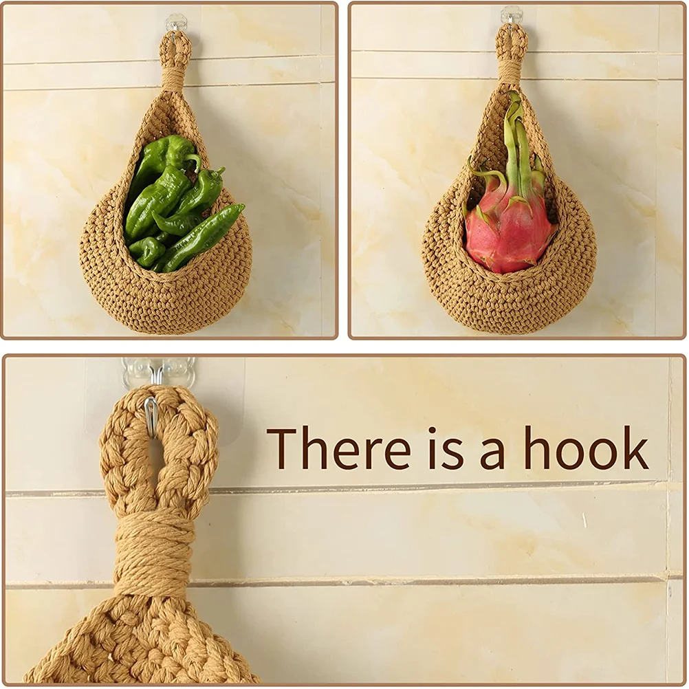 

Kitchen Hanging Basket Hand-Made Woven Flax Material Multifunctional Vegetable Fruit Storage Basket Pastoral Home Accessory