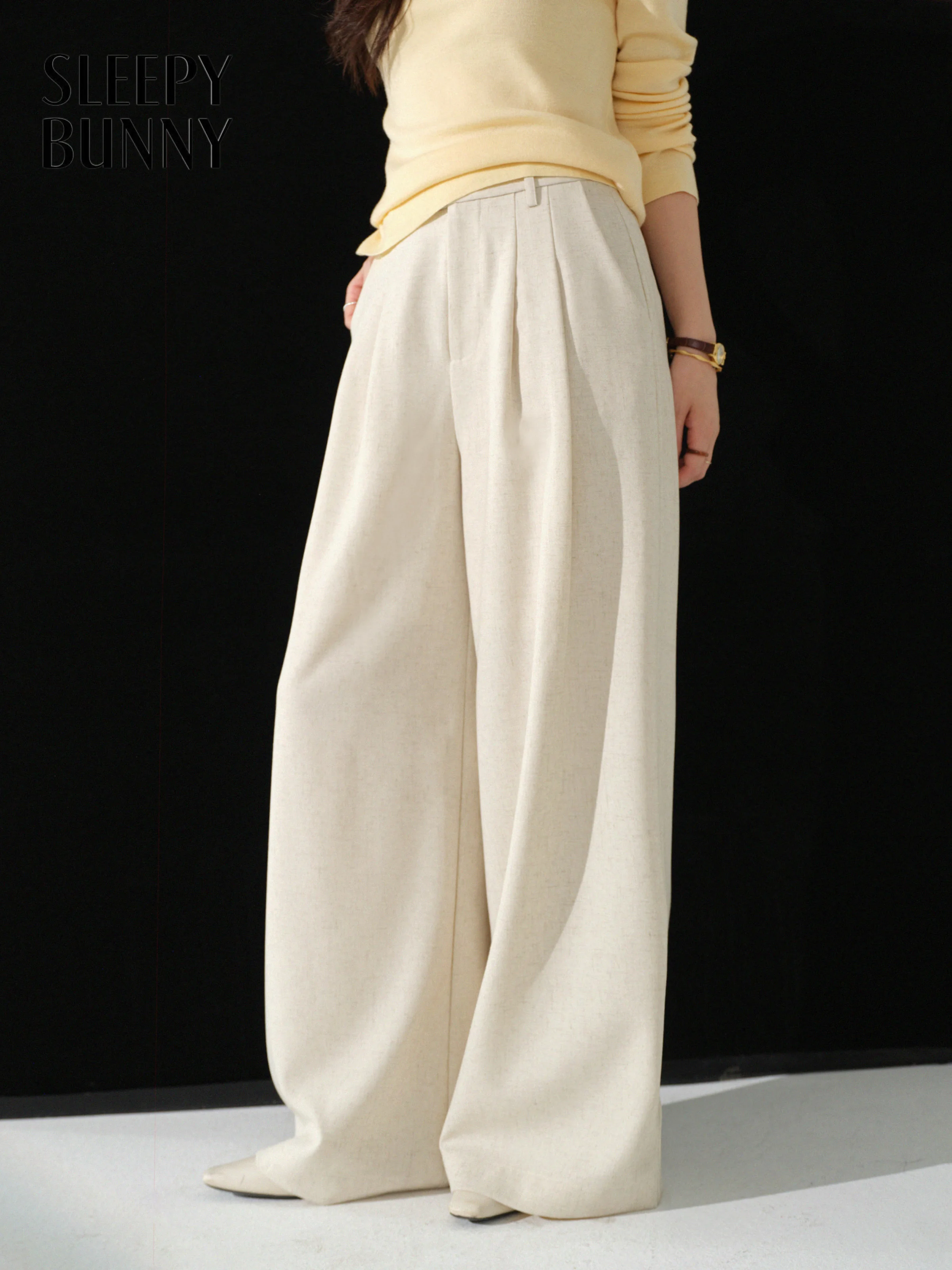 High Waist Linen Pants Women Casual Straight Leg Trousers Asymmetric Waist Slim Elegant Long Pants for Autumn Versatile Outfit