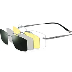 COHK Titanium Men 3 In 1 Glasses Frame With Magnet Clip Polarized/3D Sunglasses 2024 New Style Rimless Optical Eyewear UV400