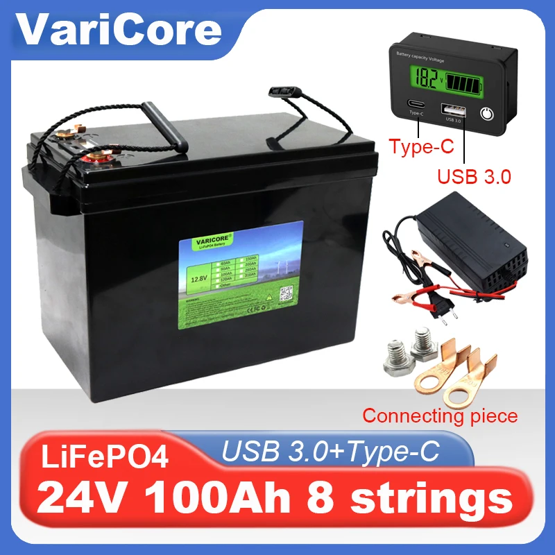 24V 100Ah 60Ah 8 string LiFePO4 Battery USB 3.0 Type-C Output for inverter Car lighter Lithium Batteries 29.2V Charger duty-free