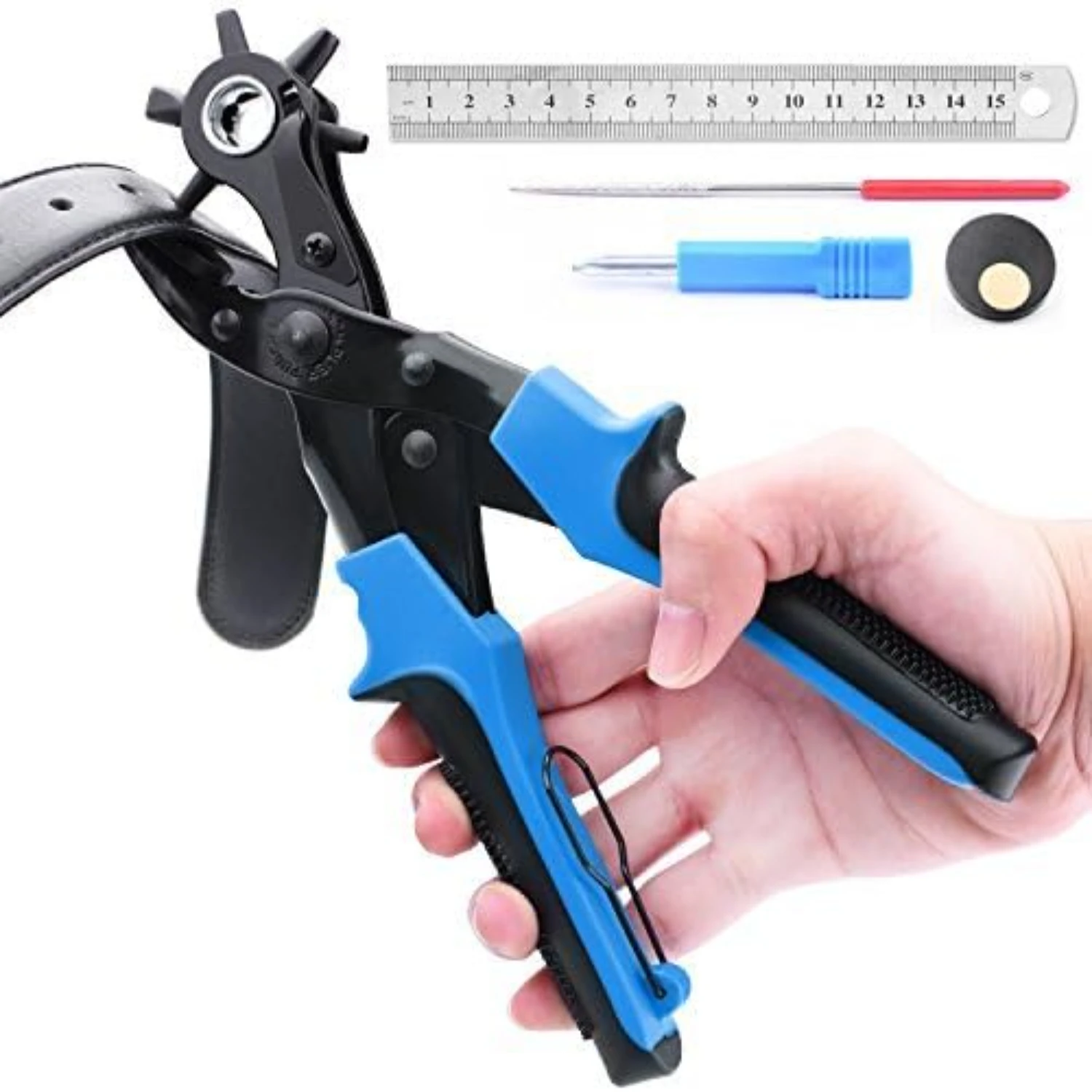 Versatile, Reliable, Essential Quality Leather Hole Punch Tool with Precision Awl and Punch Plate - Ideal Crafting Tool for Belt