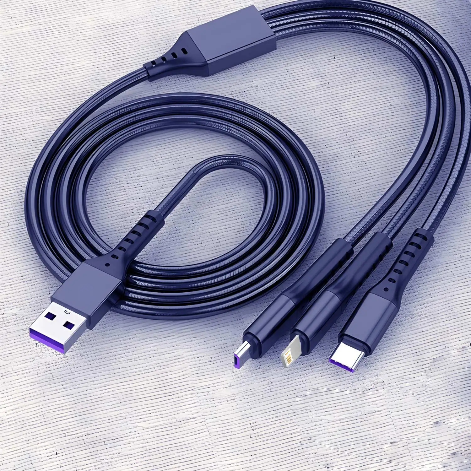 Кабель зарядный 3-в-1 с Micro USB Type-C, 5 А, 1,2 м