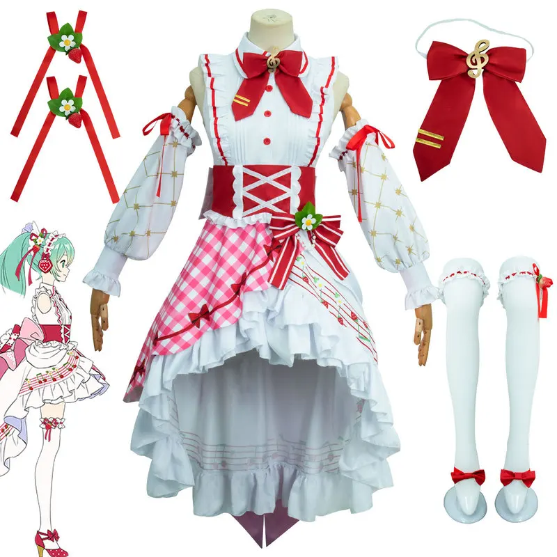 Anime Miku 15th Cosplay Costume Girl Cute Strawberry Women Lolita Dress Costume Kawaii 15th Party Role-playing Halloween Uniform