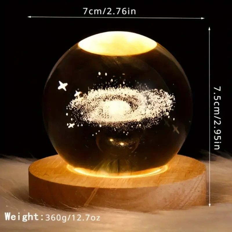 1pc 3D crystal ball night light strip with wooden base - Powered by USB, perfectly suitable for bedroom and office decoration. I