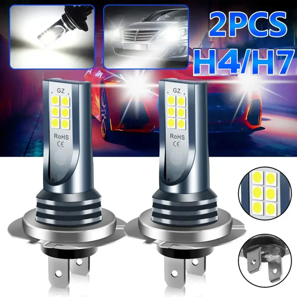 1/2pcs H4/H7 Led Headlight Bulb Kit Car Fog Light Bulbs High Low Beam 30000lm Super Bright 6500k White Car Lights for Vehicles