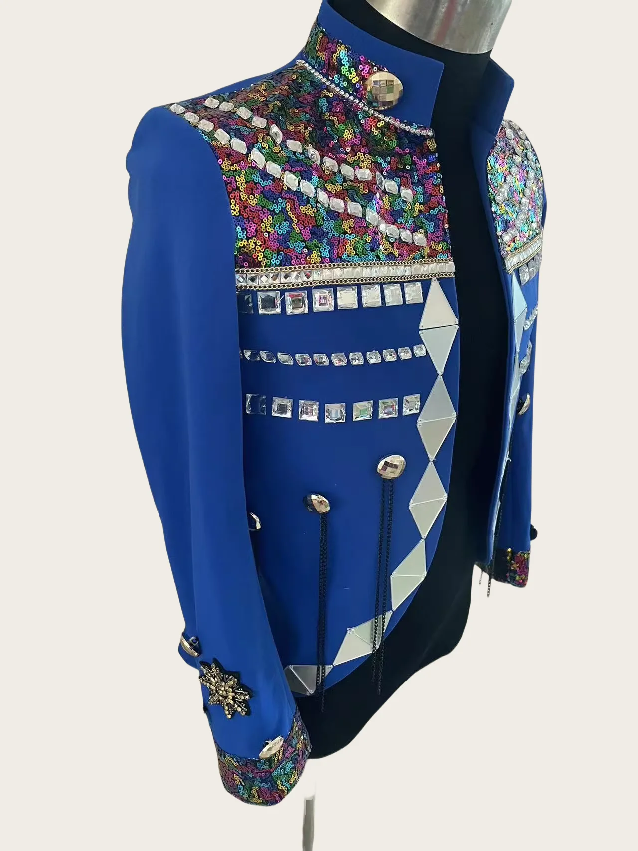 Handmade Colorful Gems Crystal Sequins Suit Jacket Stage Show Host Performance Costumes Nightclub Male Singer Dance Clubwear