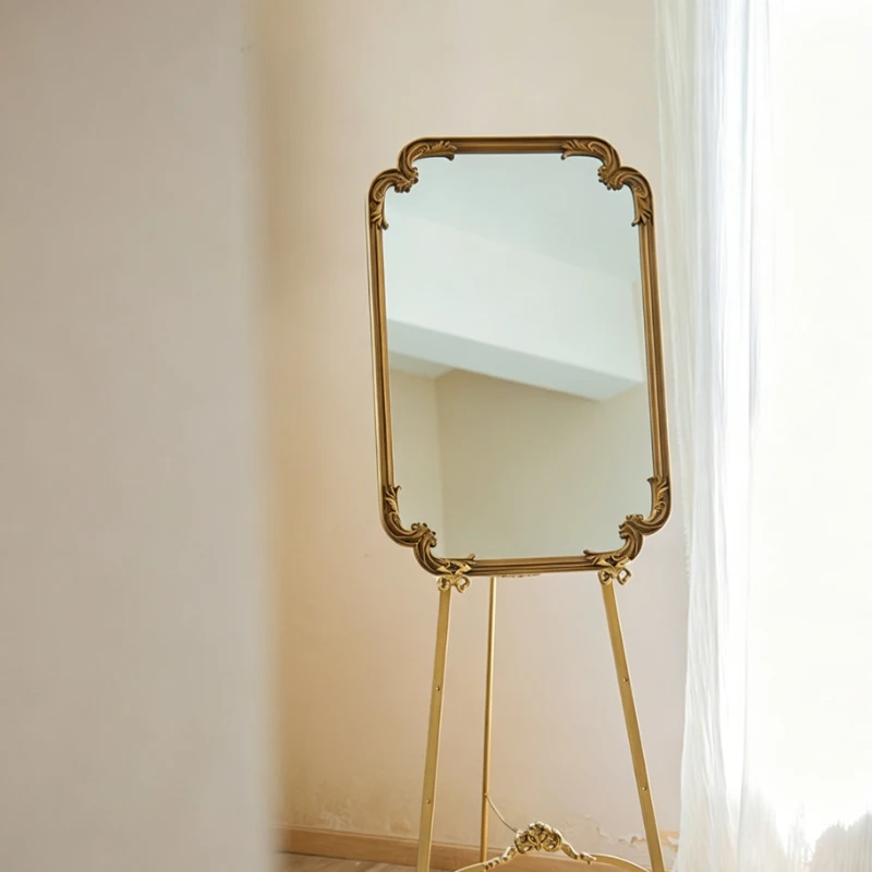 Luxury Painting Rack Decor Mirror Aesthetic Retro Living Room Decorative Mirror Elegant Gold Mirrors for Makeup Home Ornaments
