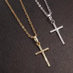 Fashion Christian Jesus Cross Necklaces Silver Color Long Chain Simple Pendants For Women Men Jewelry Gifts Dropshipping