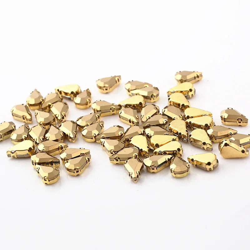 RESEN Top Grade! 50PCS Gold Rhinestone Mix Shape Rhinestone Glass Sew on Rhinestones With Gold Claw For Sewing Diy Garments