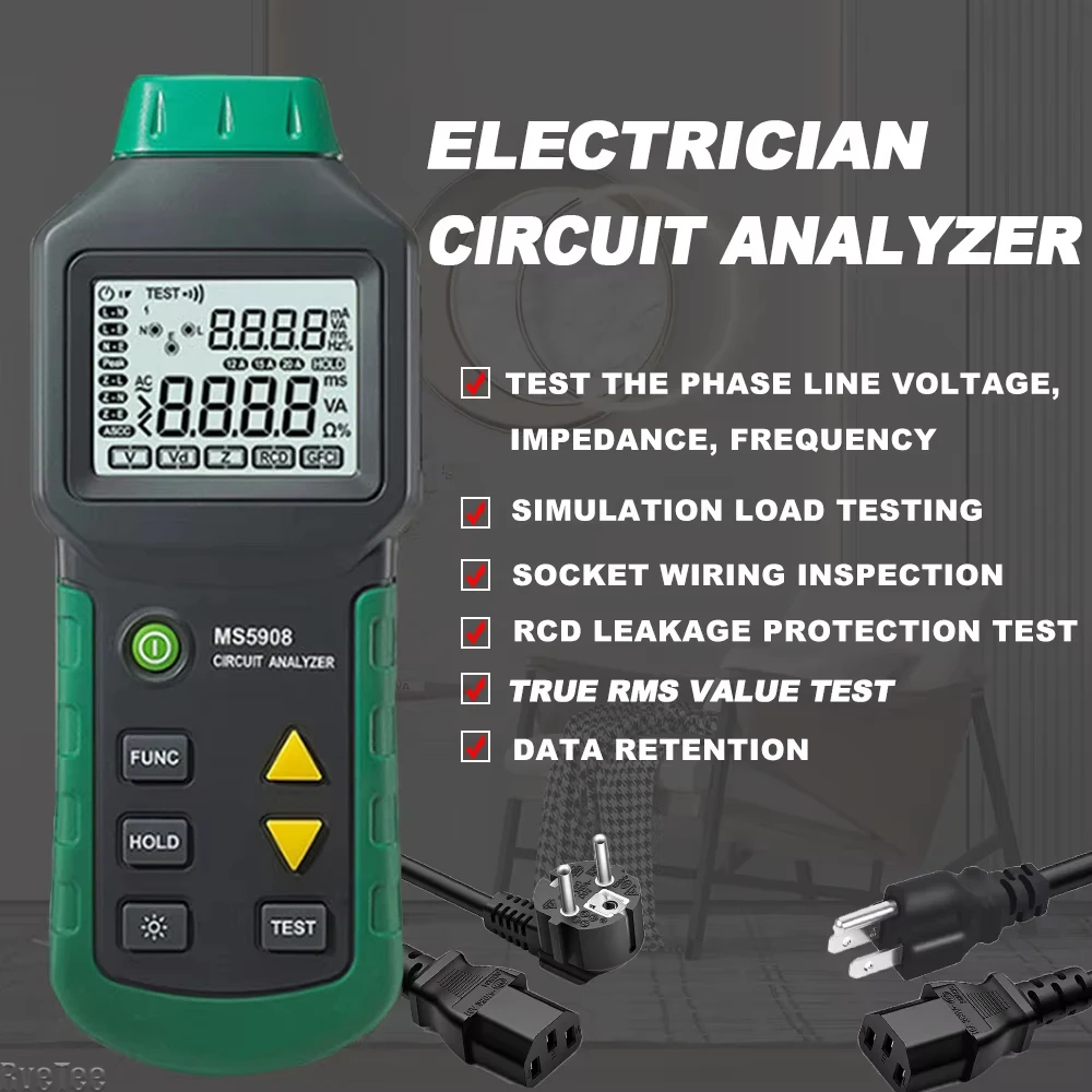 

Mastech MS5908 Circuit Analyzer Tester Digital LCD Backlight Line Fault Test True RMS AC Voltage RCD GFCI Electrical Tester